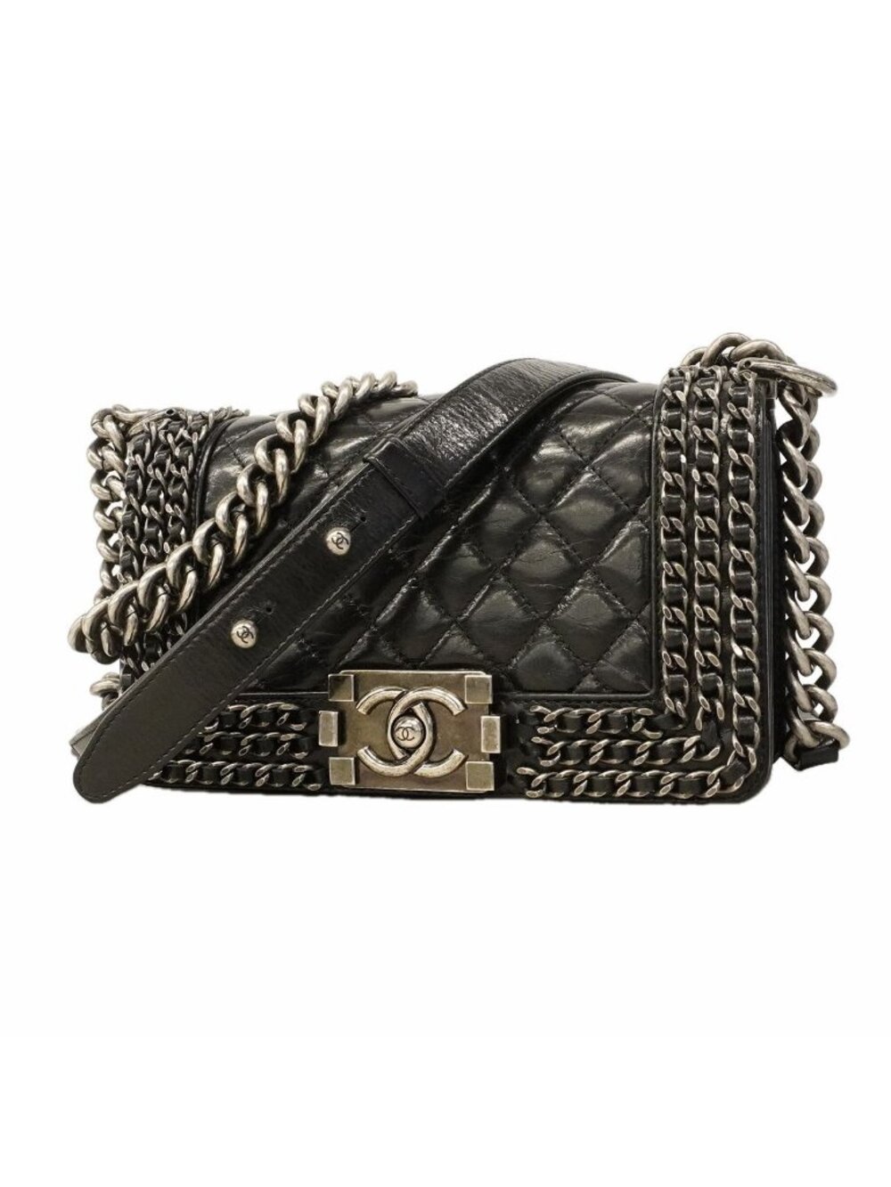 Chanel Shoulder Bag Boy Calfskin Black Silver